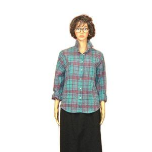 L.L.Bean Vintage Plaid Cotton Long Sleeve Button Down Shirt Size 14  Green,Red